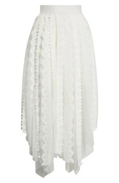 Allsaints Vashtie Mixed Lace Handkerchief Hem Skirt In White