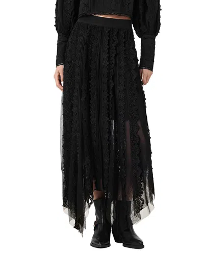 Allsaints Vashtie Mixed Lace Handkerchief Hem Skirt In Black