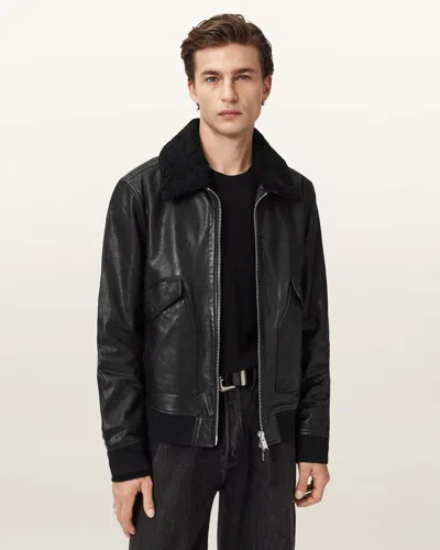 Allsaints Men's Vaucluse Aviator Leather Jacket In Black