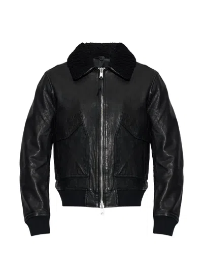 Allsaints Mens Black Vaucluse Shearling-collar Leather Jacket