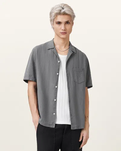Allsaints Veda Short Sleeve Relaxed Fit Shirt In Pillar Grey