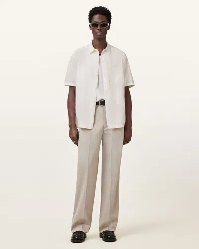 Allsaints Veda Linen Blend Camp Shirt In Off White