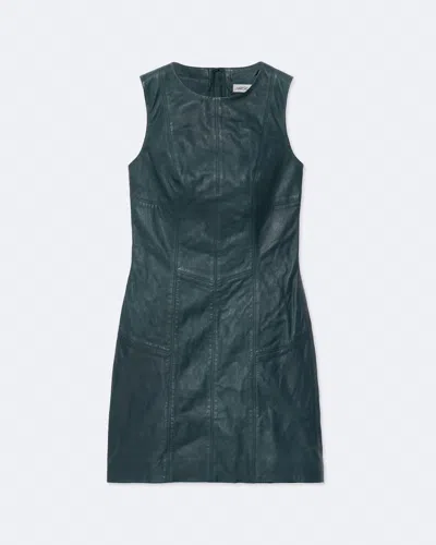 Allsaints Vee Leather Mini Dress In Blue