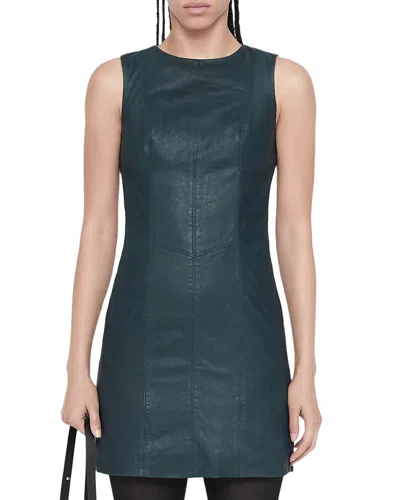 Allsaints Vee Leather Sheath Dress In Blue