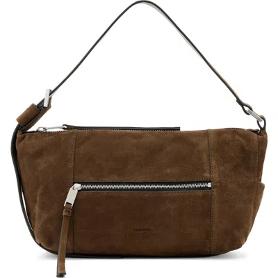 Allsaints Womens Fango Brown Vega Suede Shoulder Bag