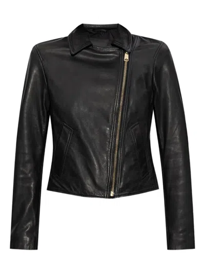Allsaints Vela Asymmetric-zip Leather Jacket In Black