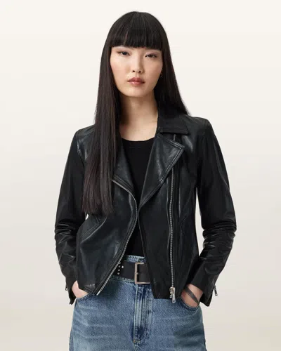 Allsaints Vela Slim Fit Leather Biker Jacket In Black