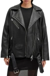 Allsaints Vendra Relaxed Fit Leather Biker Jacket In Black