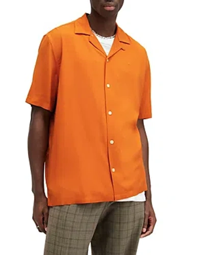 Allsaints Venice Camp Collar Ramskull Shirt In Burnt Orange