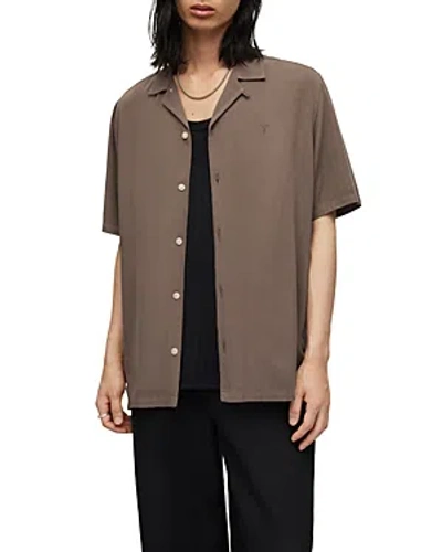 Allsaints Venice Solid Regular Fit Button Down Camp Shirt In Wood Brown
