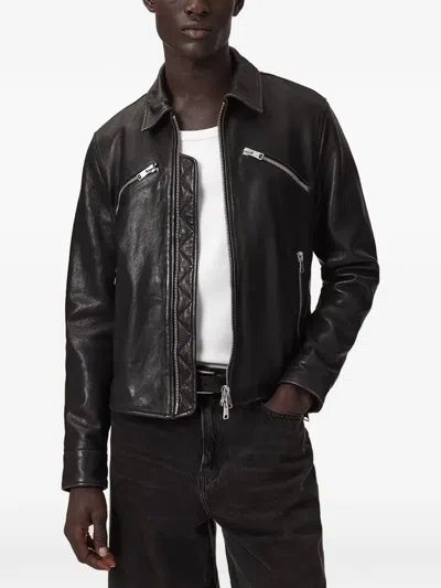 Allsaints Verdi Zip Up Sheep Leather Jacket In Black