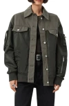 Allsaints Verity Mixed Media Bomber Jacket In Green