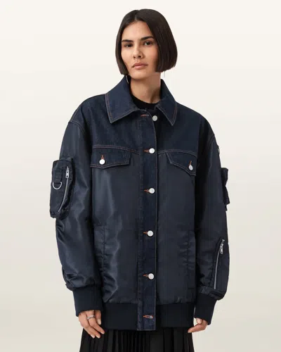 Allsaints Verity Relaxed Fit Bomber Jacket In Blue