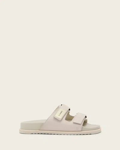 Allsaints Vex Double Strap Buckle Velcro Sandals In White