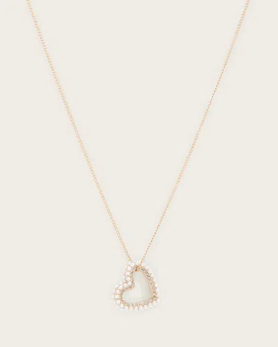 Allsaints Vida Heart Beaded Rind In Warm Brass/white