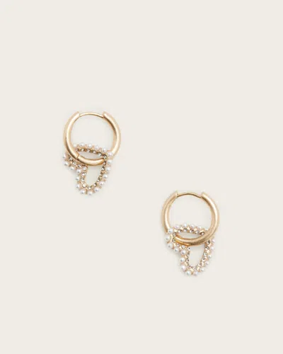 Allsaints Vida Heart Beaded Hoop Earrings In Warm Brass/white
