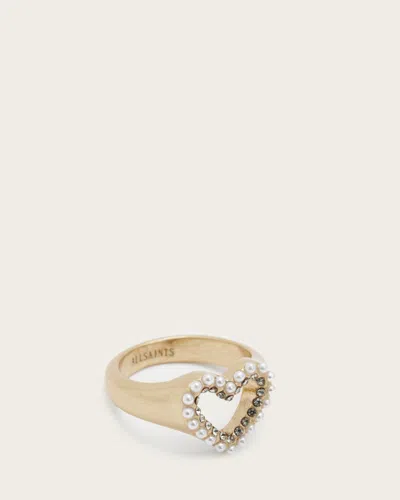 Allsaints Vida Heart Beaded Rind In Warm Brass/white