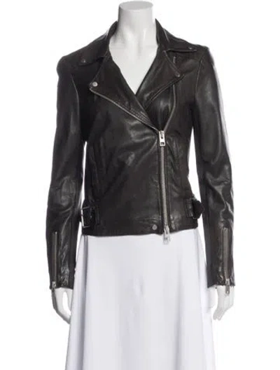 Pre-owned Allsaints Vintage Leather Biker Jacket In Gray