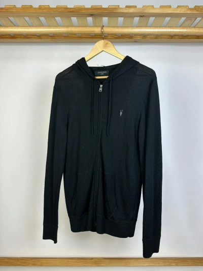 Pre-owned Allsaints Vintage Men's Merino Wool Zip Hoodie Sweater Y2k In Black