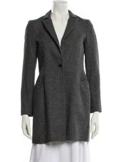 Pre-owned Allsaints Virgin Wool Plaid Print Blazer In Gray