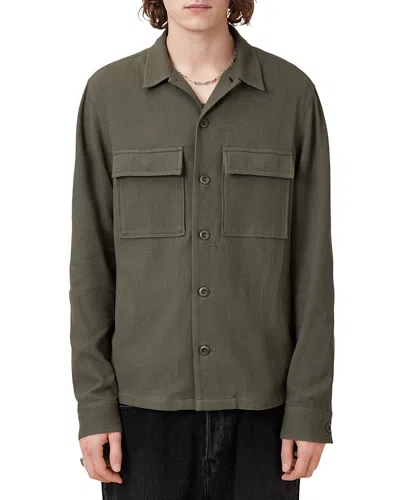 Allsaints Viscar Relaxed Fit Button Front Shirt In Khaki Green