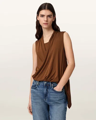 Allsaints Adaline V-neck Wrap Top In Brown