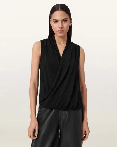 Allsaints Viscose Adaline V-neck Wrap Top In Black
