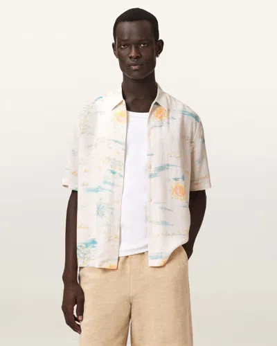 Allsaints Viscose Breezer Boxy Short Sleeve Printed Shirt In Neutral