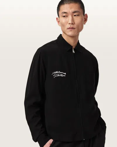 Allsaints Viscose Buck Oversized Embroidered Long Sleeve Jacket In Black