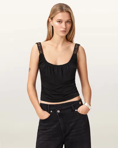 Allsaints Viscose Celena Slim Fit Scoop Neck Top In Black