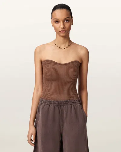 Allsaints Viscose Cruz Bandeau Slim Fit Top In Brown