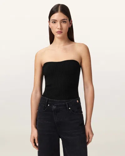 Allsaints Viscose Cruz Bandeau Slim Fit Top In Black