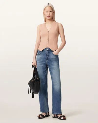 Allsaints Viscose Cruz Ribbed Knitted Waistcoat In Neutral