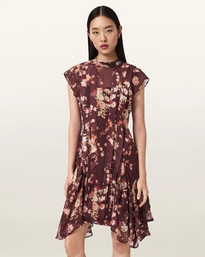 Allsaints Fleur Asymmetric Floral Dress In Multi