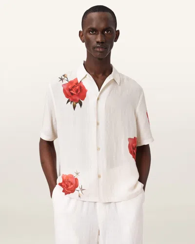 Allsaints Viscose Fleur Fazed Boxy Short Sleeve Shirt In White