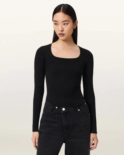 Allsaints Viscose Hally Knitted Fitted Jumper In Black