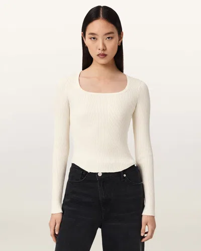 Allsaints Viscose Hally Knitted Fitted Jumper In White