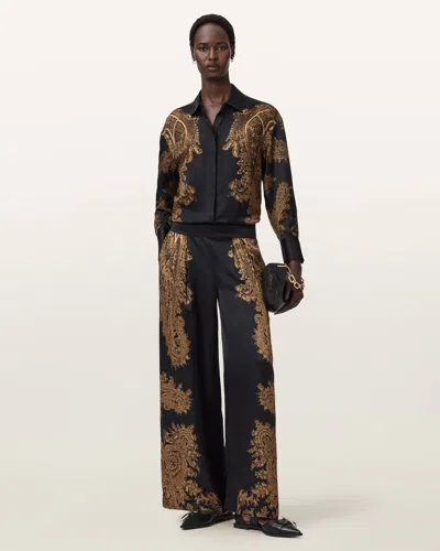 Allsaints Viscose Leanne Satin Wide Leg Trousers In Multi