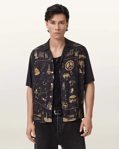 Allsaints Viscose Pacify Short Sleeve Shirt In Black
