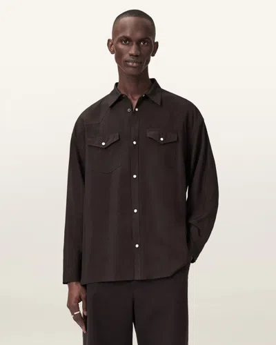 Allsaints Viscose Pickett Oversized Long Sleeve Shirt In Brown