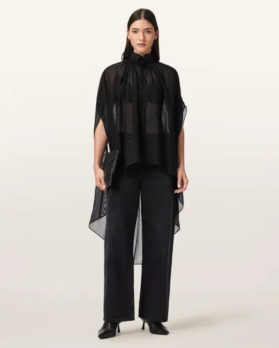 Allsaints Viscose Sez Tulle Oversized Cape In Black