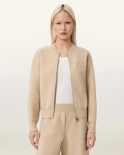 Allsaints Viscose Sonny Zip Up Cardigan In Neutral