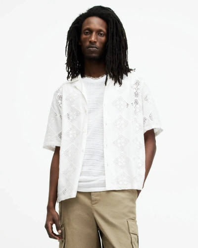 Allsaints Vista Broderie Floral Relaxed Fit Shirt In Oatmeal White