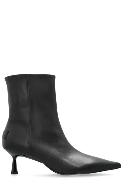 Allsaints Womens Black Vivian Logo-embossed Heeled Leather Ankle Boots Eur 41 / 8 Uk