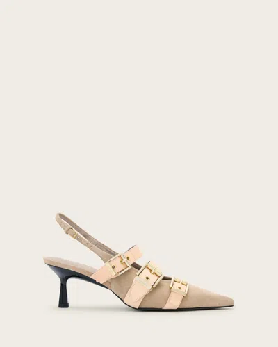 ALLSAINTS VIVIAN LEATHER BUCKLE SLINGBACK HEELS