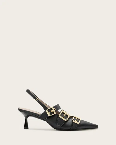 ALLSAINTS WOMEN'S COW LEATHER VIVIAN LEATHER BUCKLE SLINGBACK HEELS