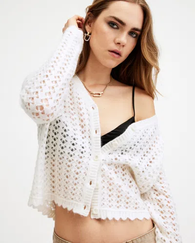 Allsaints Vivian Open Stitch V-neck Cardigan In Chalk White