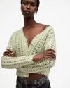 Allsaints Vivian Open Stitch V-neck Cardigan In Earth Green