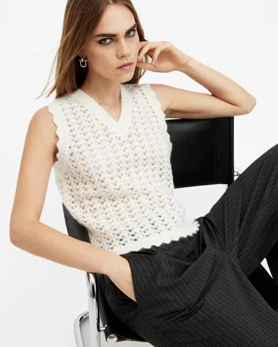 Allsaints Vivian Open Stitch V-neck Tank Top In Chalk White