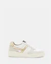 Allsaints Vix Low Top Round Toe Suede Trainers In White/gold